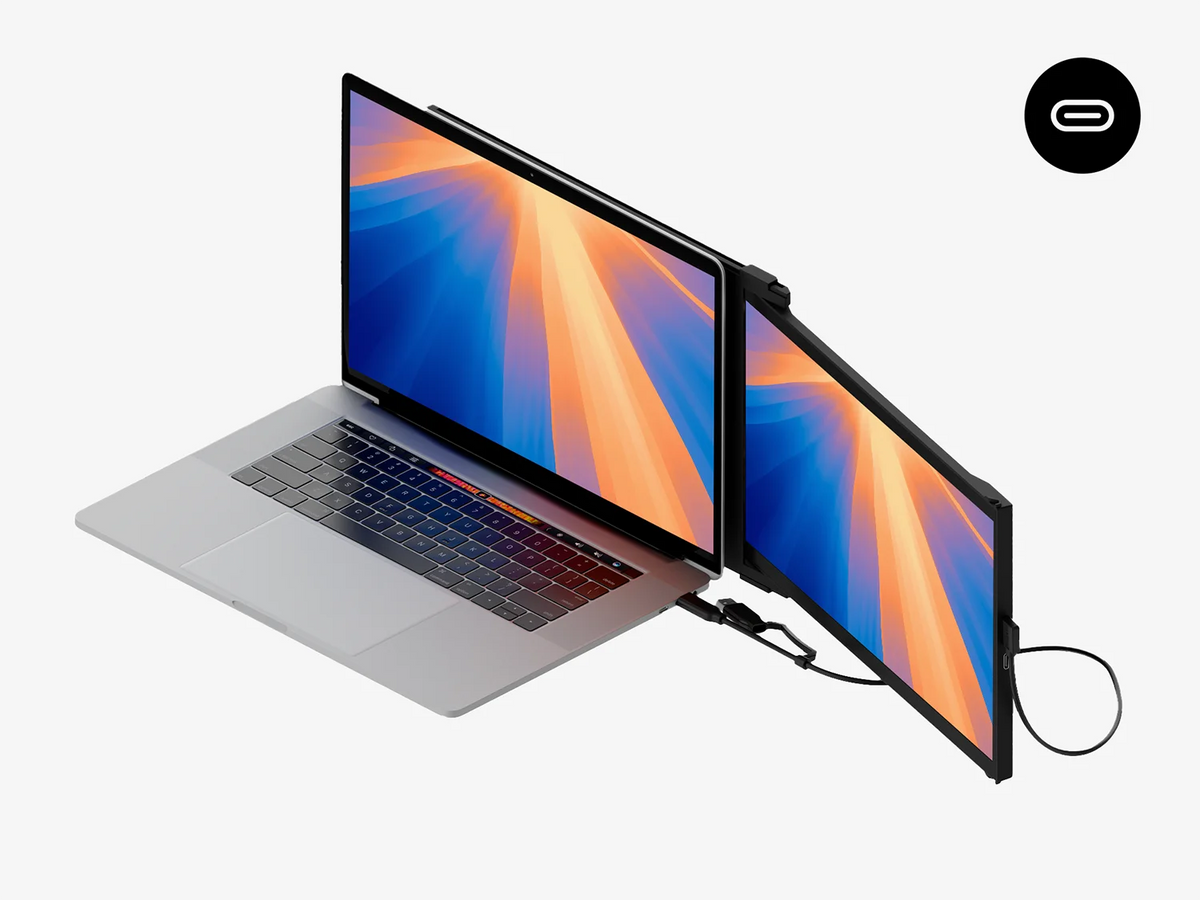 Duex Max DS portable dual screen extender set up with only a USB-C to c cable